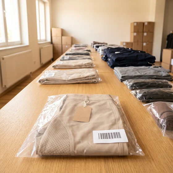 Einzeln verpackte Reithose mit Beutelaufkleber, Nahaufnahme – KI-generierte Illustration