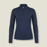 Langarm-Reitshirt in Navy mit Strass und Stehkragen – KI-generierte Illustration