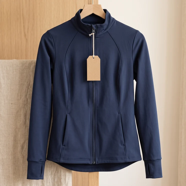 Leerer Hangtag am Zipper-Puller einer Trainingsjacke – KI-generierte Illustration
