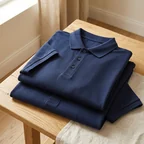 Gefaltete Herren-Reitpolos in Navy – KI-generierte Illustration