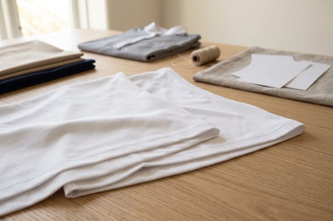 Zwei weiße Turniershirts übereinander zum Farbvergleich – KI-generierte Illustration