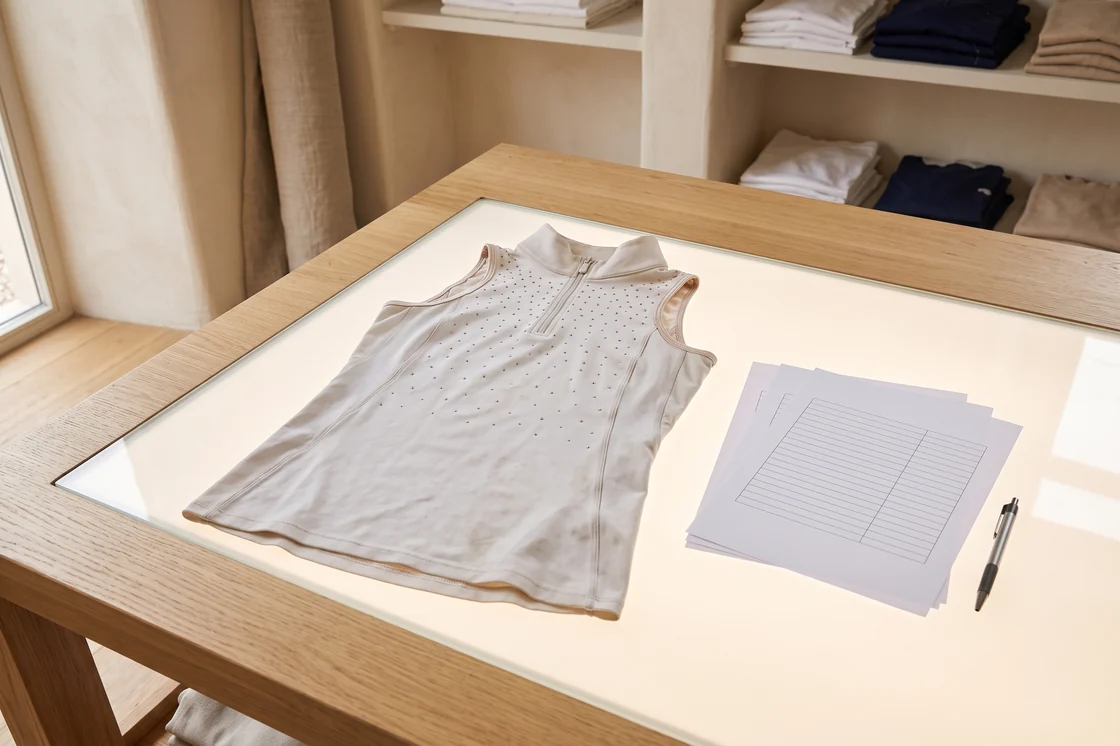 Getragenes Turniershirt als Referenzteil neben einem leeren Formular – KI-generierte Illustration